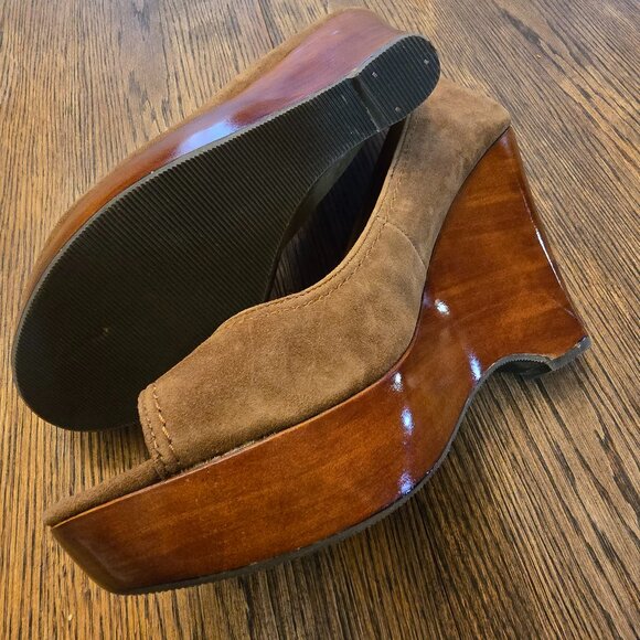 NWOT Wedge Platform Tan/Camel Suede Leather NINE WEST Sz 10 - Picture 1 of 9